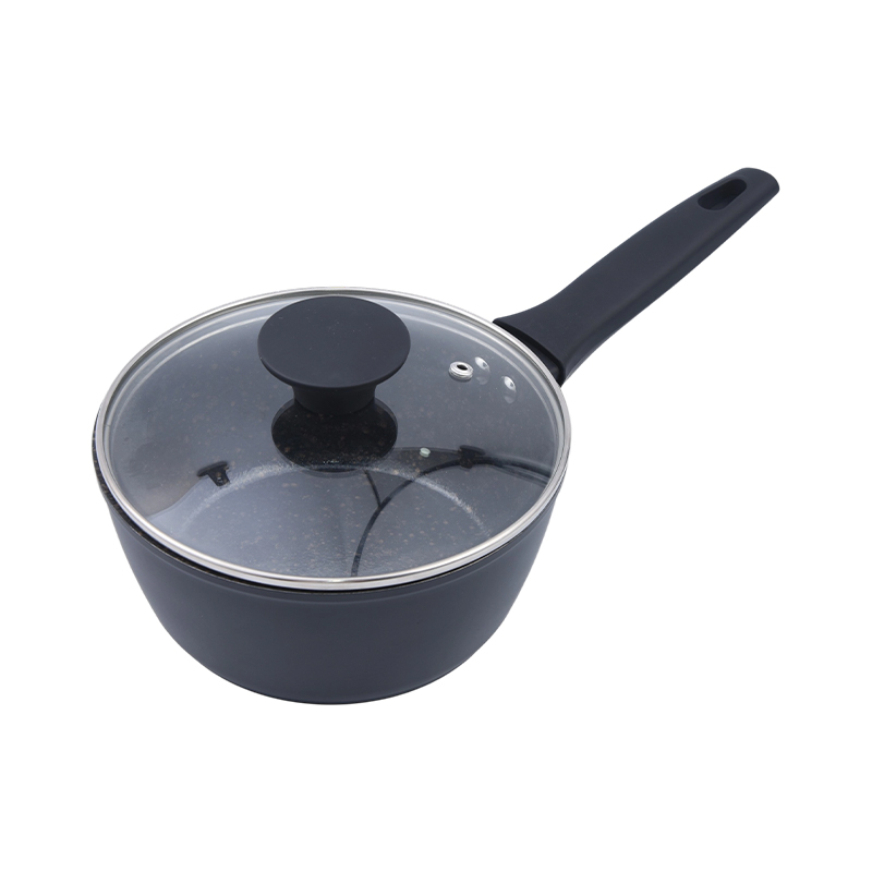 Smidd aluminiumssauspanne med svart gull marmor keramisk belegg