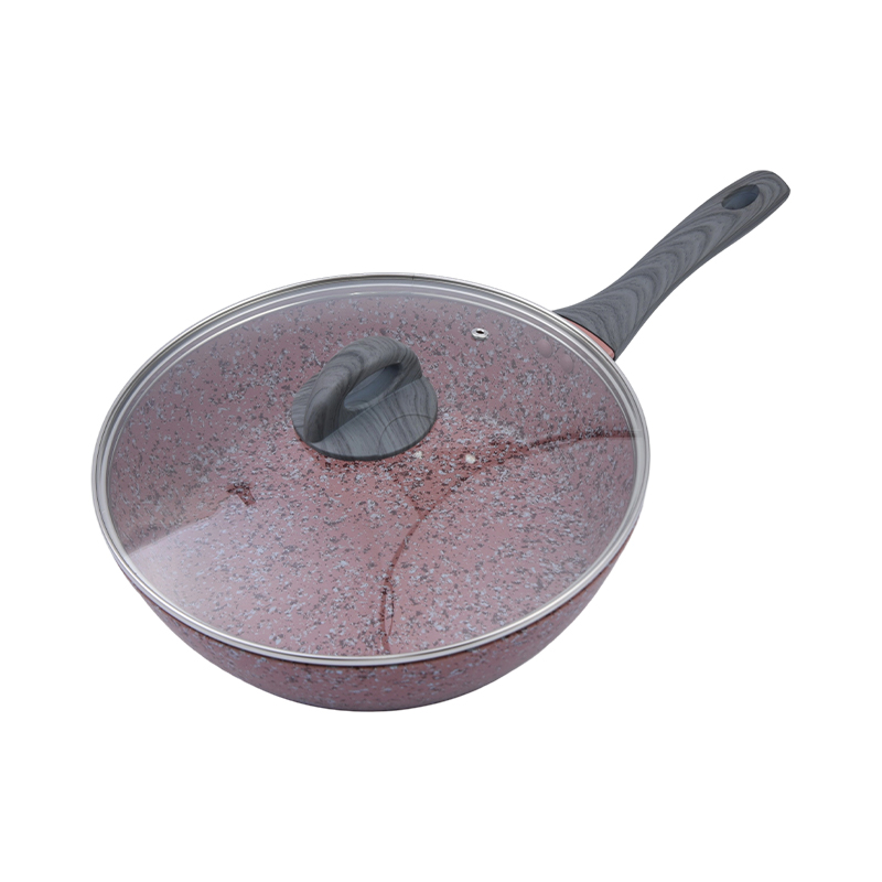 Kokekar i smidd aluminium med rosa granitt nonstick-belegg